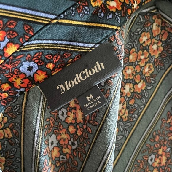 Modcloth Everything & More Jumpsuit Floral Stripe Wide Leg Retro 70's Teal Blue - Picture 10 of 10